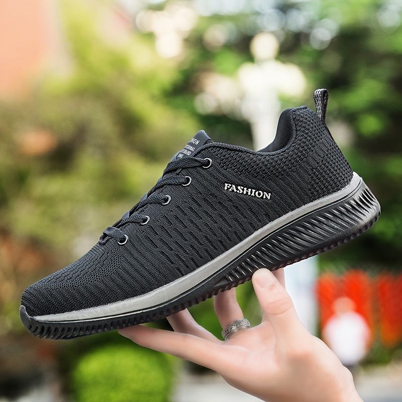 Men s Trendy Solid Woven Knit Breathable Running Shoes Comfy details 0