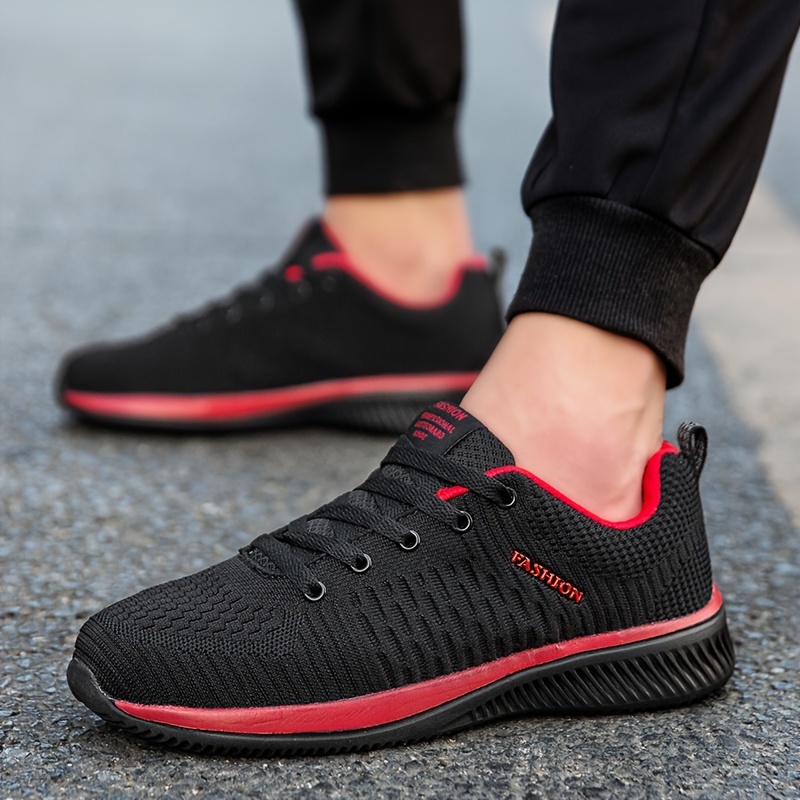 Men s Trendy Solid Woven Knit Breathable Running Shoes Comfy details 1