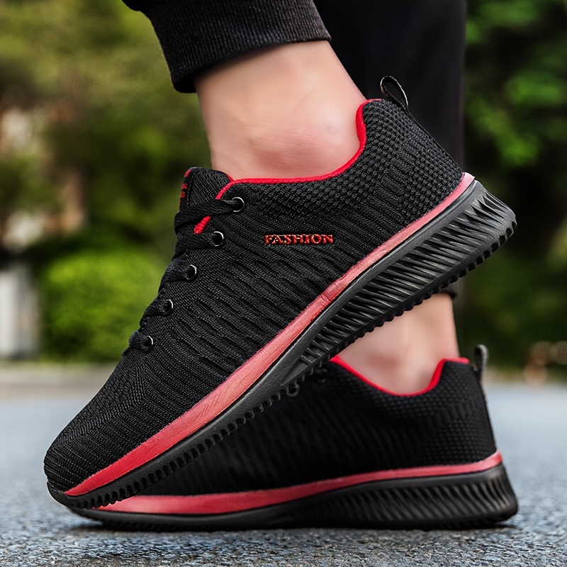 Men s Trendy Solid Woven Knit Breathable Running Shoes Comfy details 6