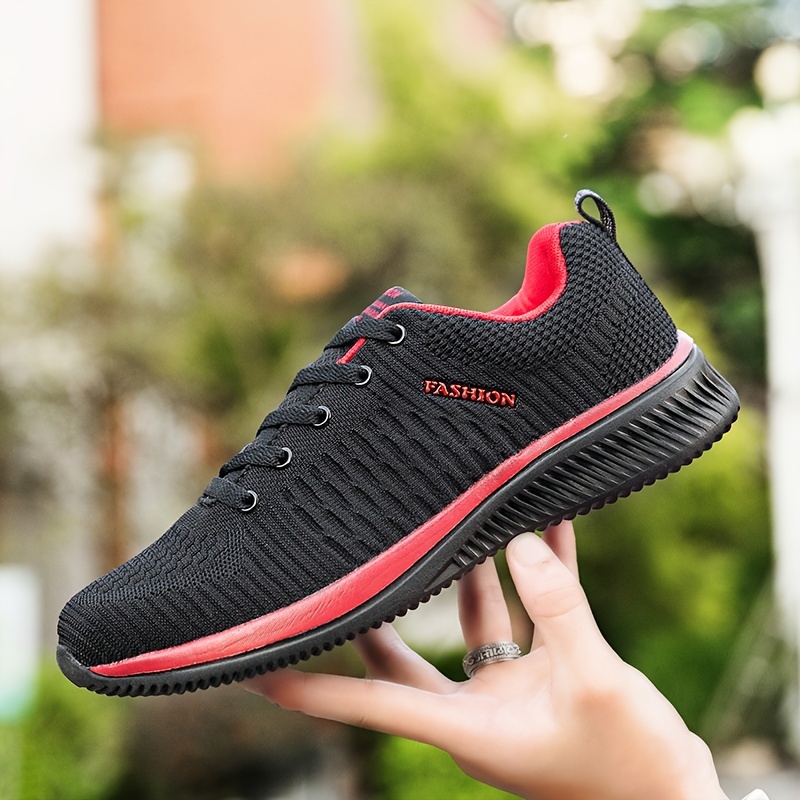 Men s Trendy Solid Woven Knit Breathable Running Shoes Comfy details 7