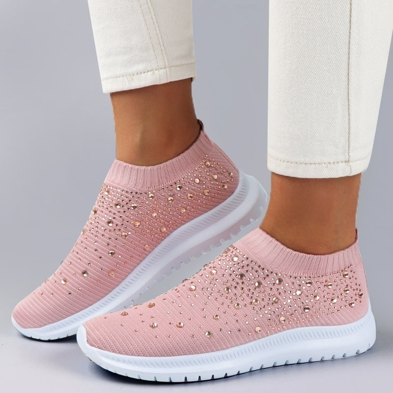 women s walking sneakers rhinestone decor breathable fabric details 2