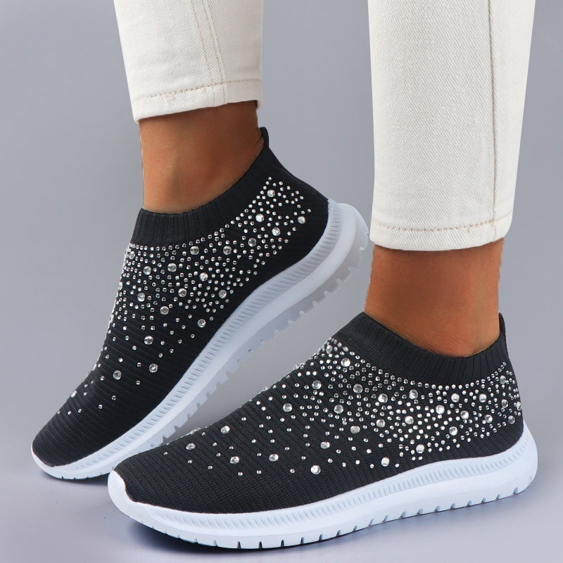 women s walking sneakers rhinestone decor breathable fabric details 3