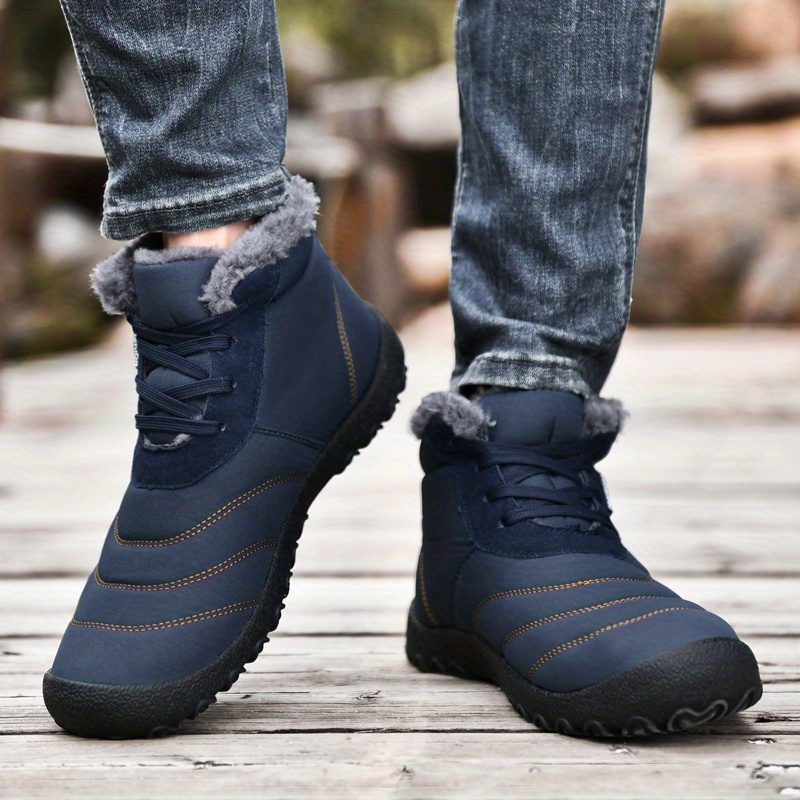 Mens Lace Up Snow Boots Winter Thermal Shoes Windproof Boots With Fuzzy Lining Men s Shoes Temu details 11