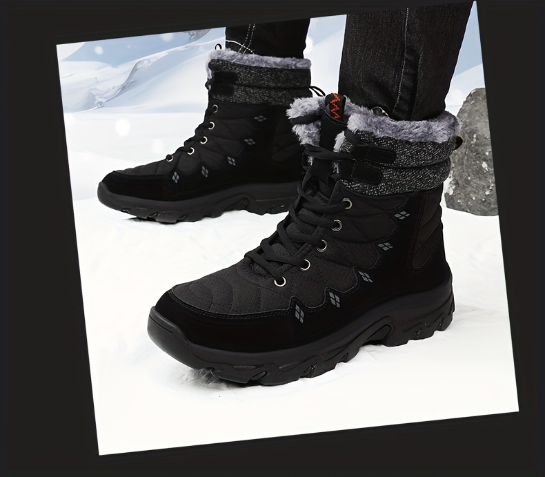 Mens Snow Boots Winter Thermal Shoes Windproof Fuzzy Lining Non Slip High Top Large Size Climbing Hiking Outdoor Winter Men s Shoes Temu details 7