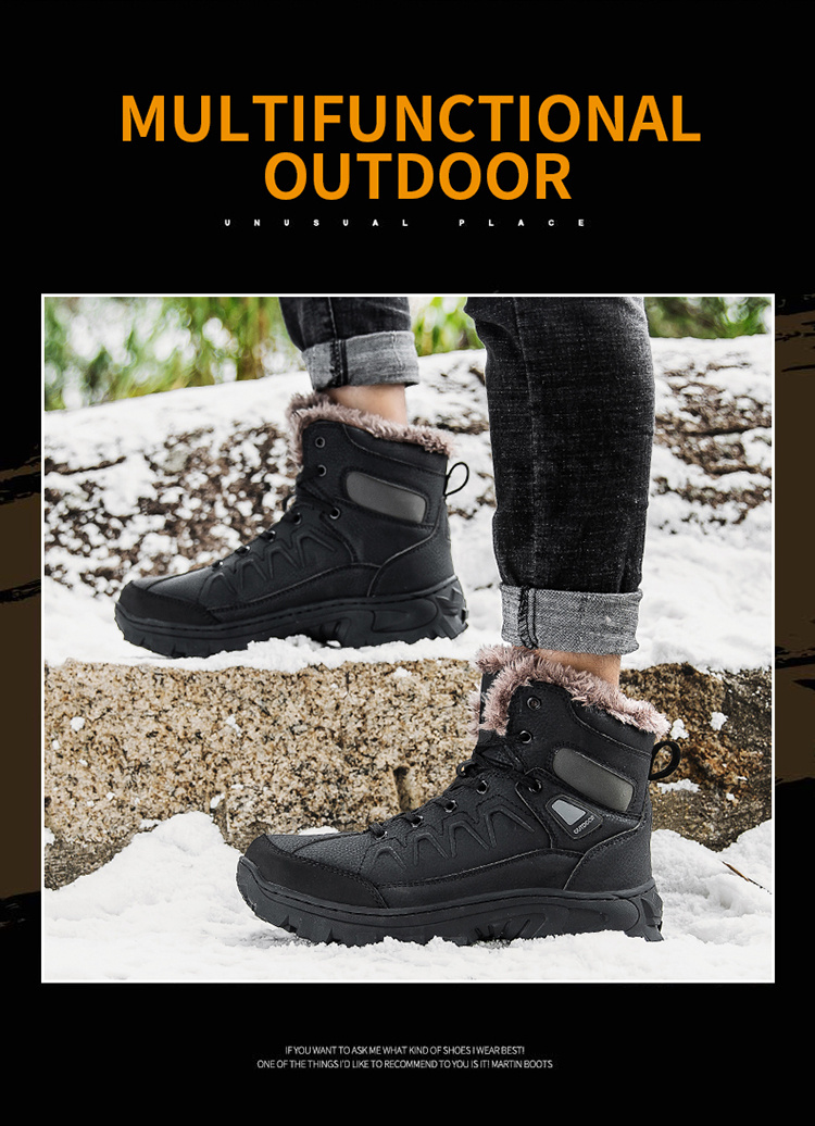 Mens Warm Fleece Snow Boots Leather Wear Resistant Comfortable Non Slip Outdoor Hiking Boots Winter Black Men s Shoes Temu details 0