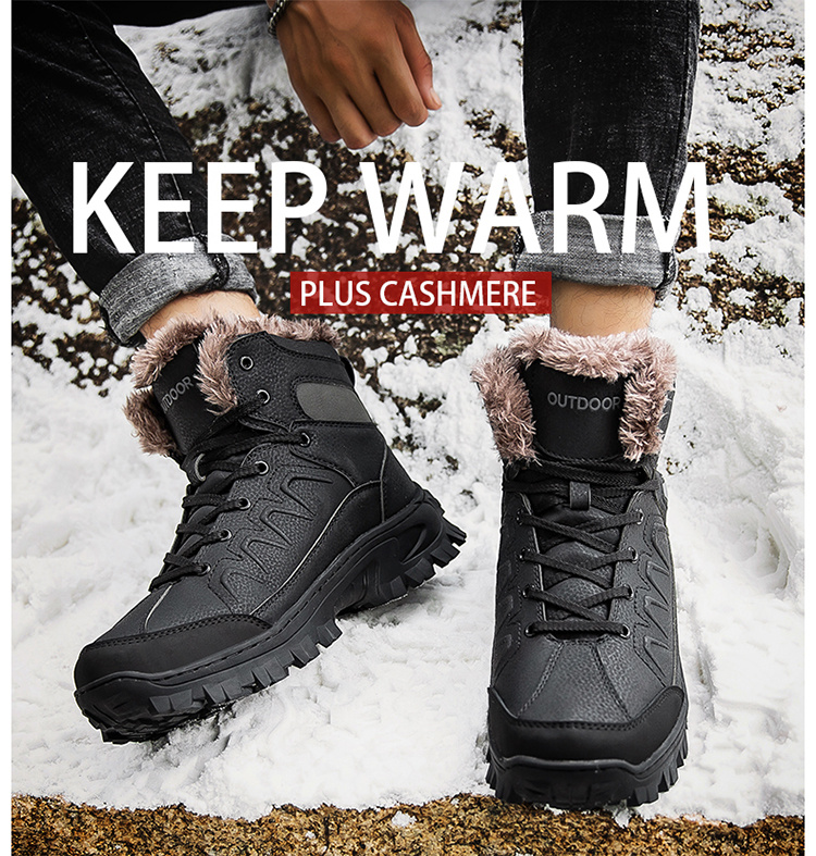 Mens Warm Fleece Snow Boots Leather Wear Resistant Comfortable Non Slip Outdoor Hiking Boots Winter Black Men s Shoes Temu details 2