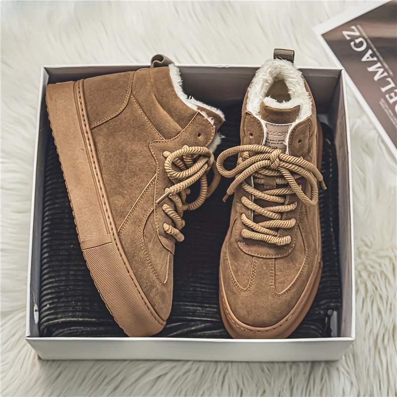 Mens Trendy High Top Solid Skate Shoes With Warm Plush Lining Comfy Non Slip Casual Thermal Lace Up   Winter Men s Shoes Temu details 7