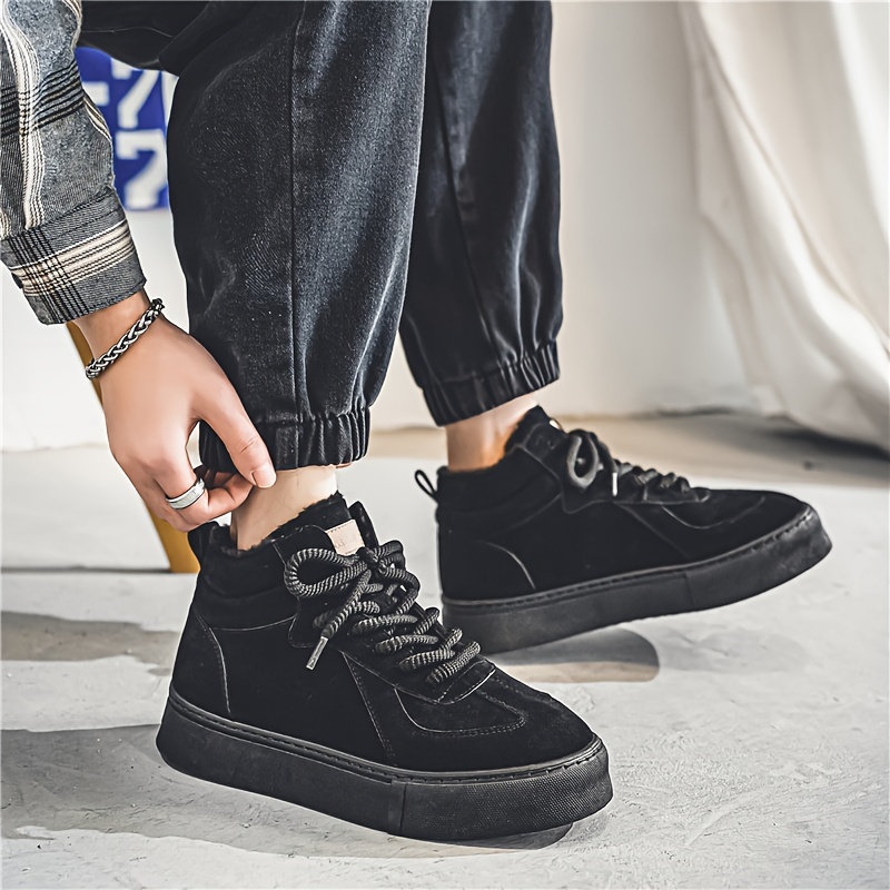 Mens Trendy High Top Solid Skate Shoes With Warm Plush Lining Comfy Non Slip Casual Thermal Lace Up   Winter Men s Shoes Temu details 13