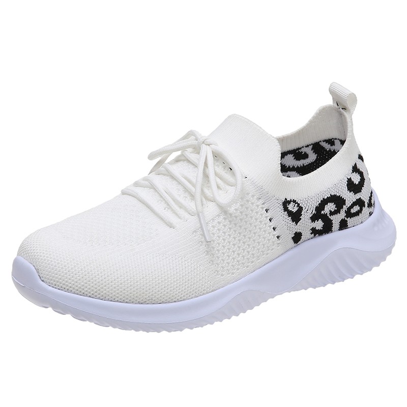 knitted casual sneakers leopard print breathable mesh lace details 4