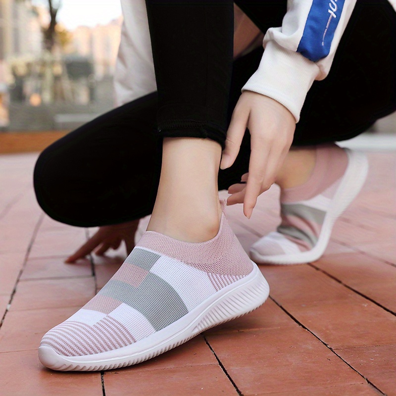 walking shoes women s color block stitching breathable knit details 6