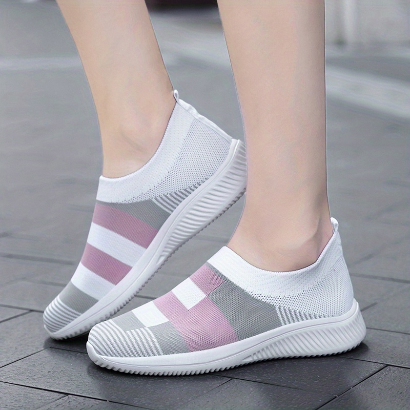 walking shoes women s color block stitching breathable knit details 8