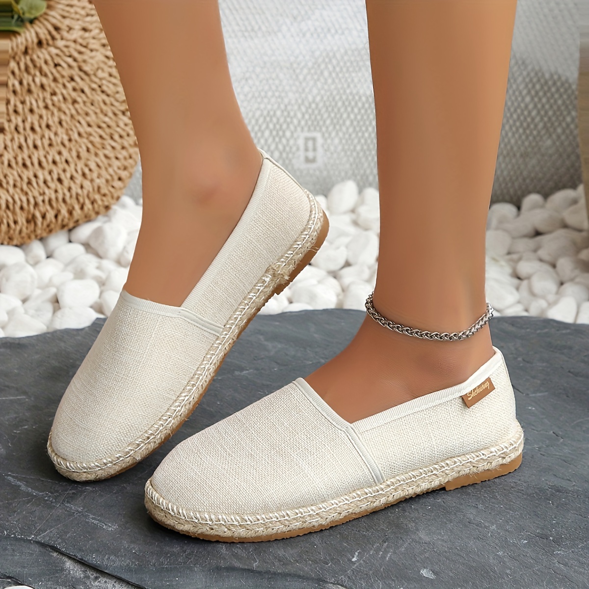 Women s Casual Slip Flats Fashion Canvas Espadrilles Round details 4