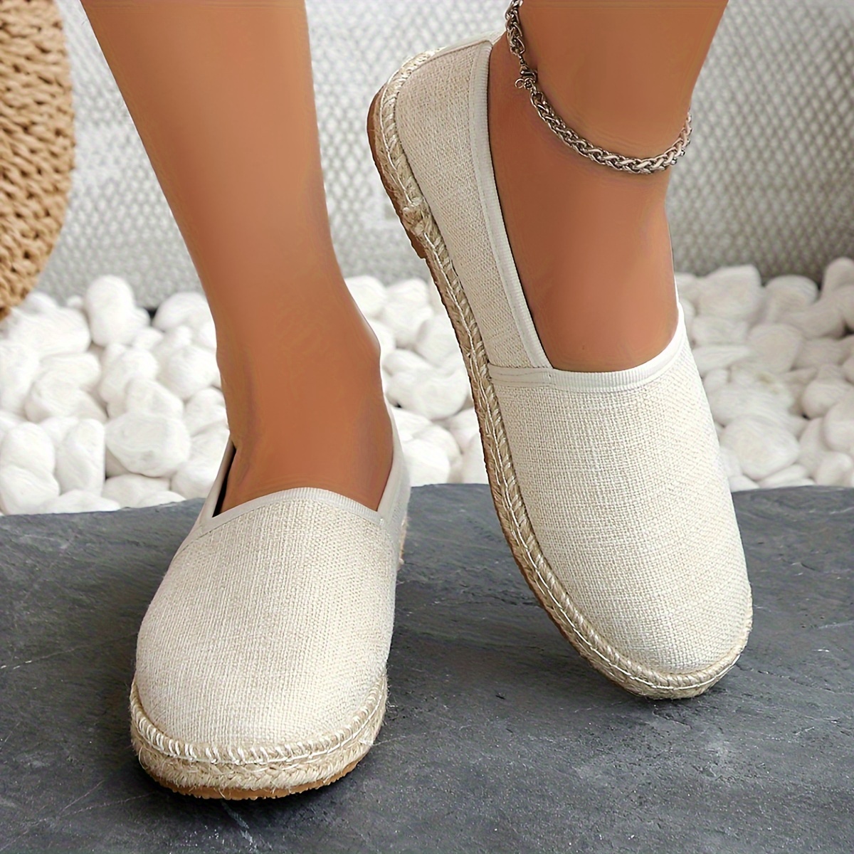 Women s Casual Slip Flats Fashion Canvas Espadrilles Round details 5